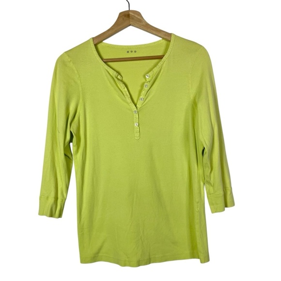Boutique Three Dots Lime Green 3/4 Sleeve Henley Top S - Picture 1 of 4